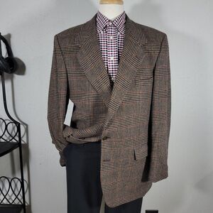 Farah Men's Tweed Sport Coat Blazer Two Button Brown Plaid‎ Wool Nylon Sz 46L